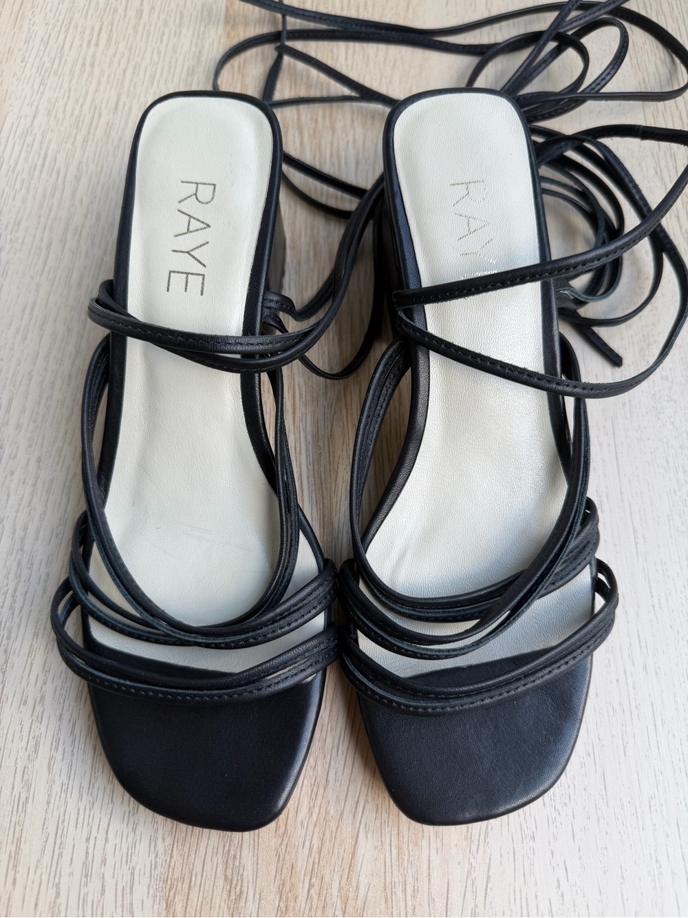 RAYE Black Lace Up Strappy Block Heel Sandals Women’s 6 Leather Square Toe - Picture 7 of 11